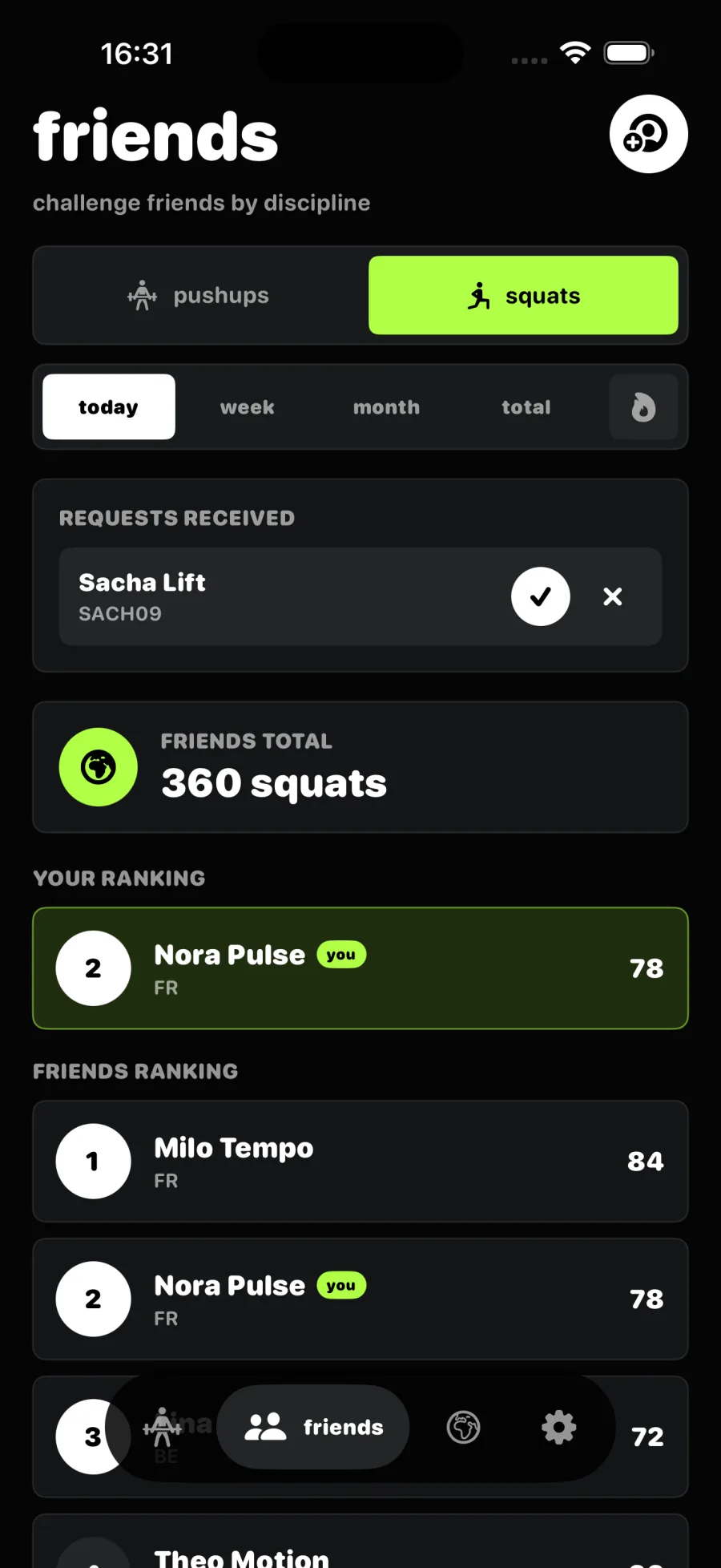Classement amis TrackRepeat pour les squats